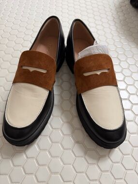 Cole Haan Tri-Tone Leather & Suede Penny Loafers - Cream, Brown, Black